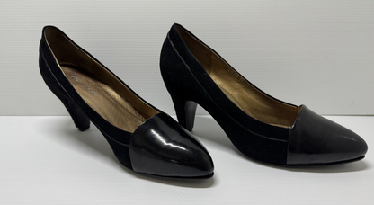 Stylish Black Patent  Black Leather and Suede Shoes Pumps Size 8.5 Aus 39 Eu