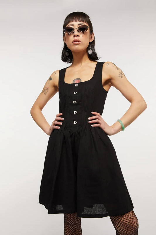 DANGERFIELD CARPE DIEM BLACK COTTON GOTH PUNK EMO CORSET DRESS *NEW* 20 RRP $108