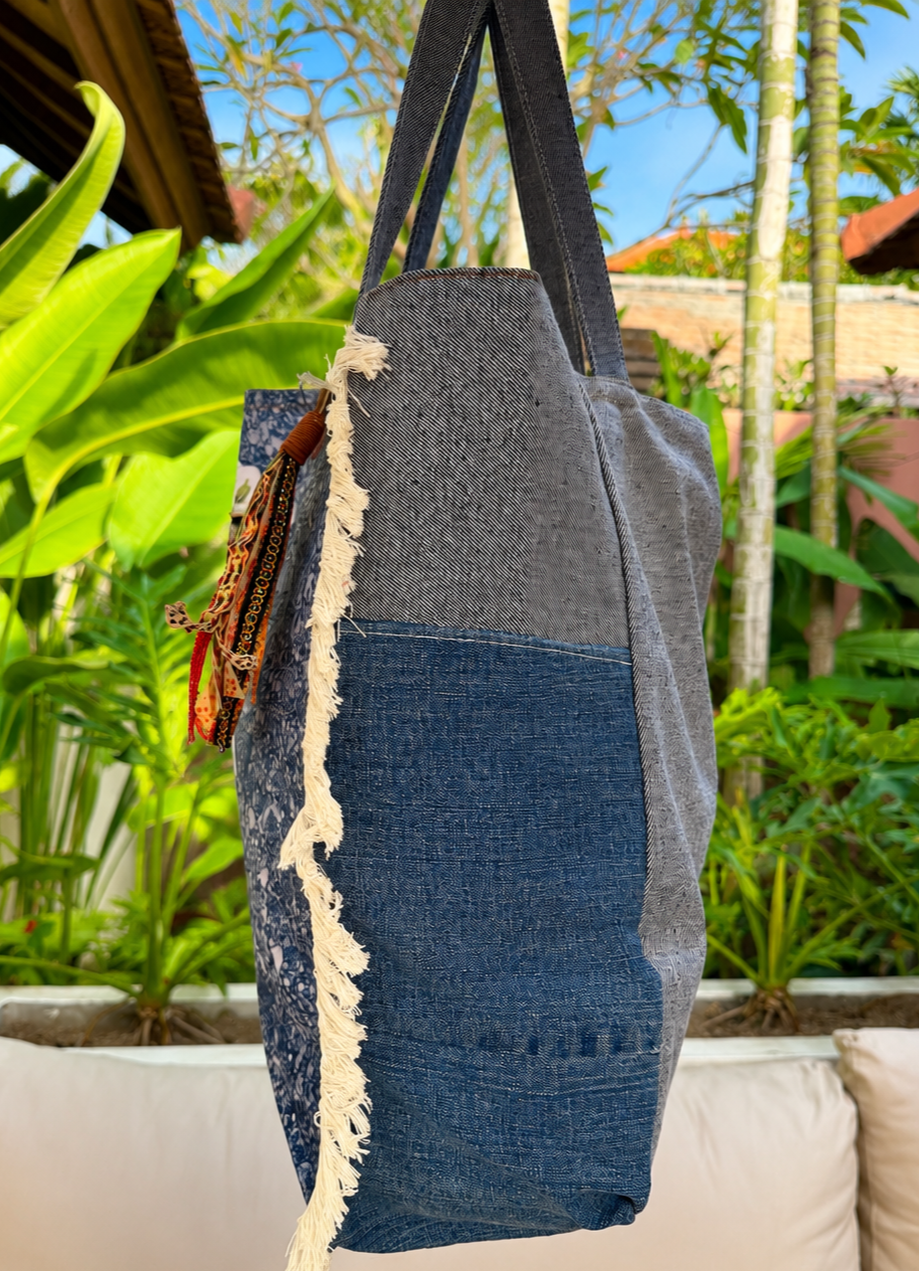 ⭐ Upcycled Denim Tote Bag -Nerdy Dirty Inked & Curvy – Handmade Eco-Friendly NEW