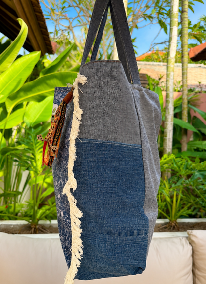 ⭐ Upcycled Denim Tote Bag -Nerdy Dirty Inked & Curvy – Handmade Eco-Friendly NEW