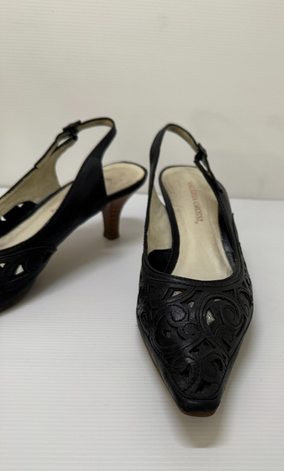 Valeria Grossi Black Leather Slingback Heels  EU39  AU  8 Cutout Design 5cm Heel