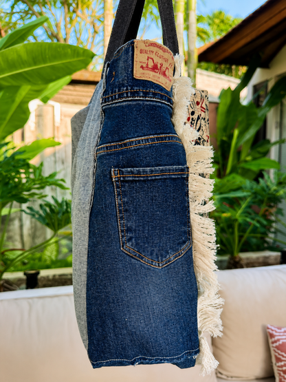 ⭐ Upcycled Denim Tote Bag “Melody & Merlot” – Handmade Eco-Friendly -NEW ⭐