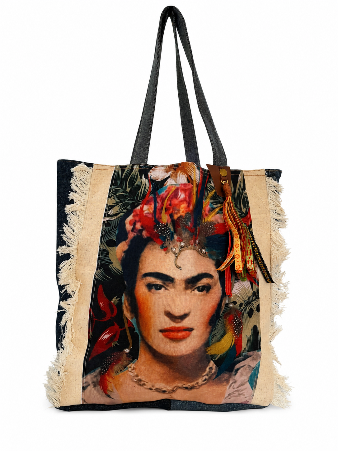 ⭐ Frida Kahlo “Frida Luxe” Upcycled Denim Tote Bag – Handmade Eco-Friendly NEW