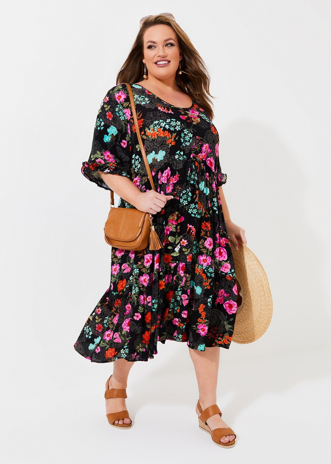 Taking Shape Ditsy Bloom Tier Natural Dress in Floral Print Size 20 RRRP $160