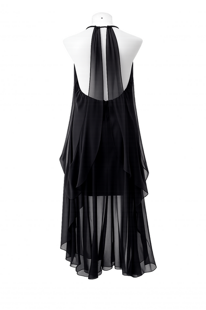 City Chic Black Halter Dress High Low Chiffon Layered Evening Plus Size L 20