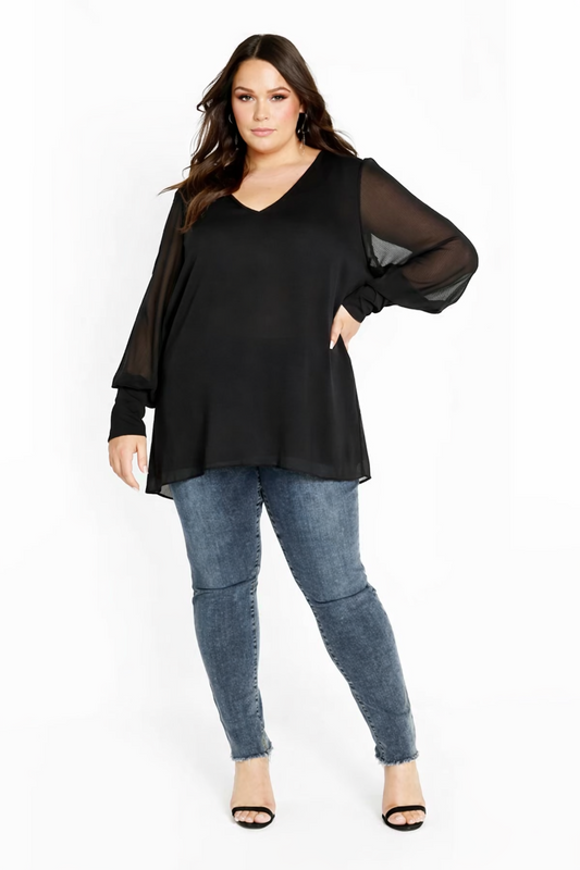 City Chic Size S 16 Elegant Fleur V-Neck Relaxed Fit Top New with Tags RRP $110