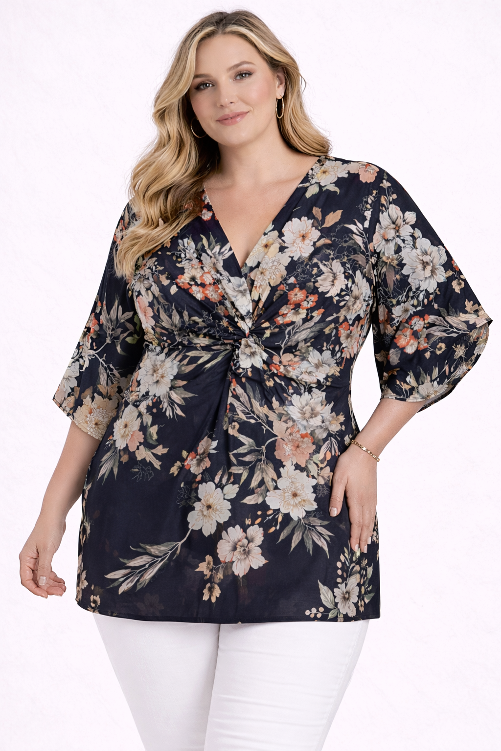 City Chic Plus Size L (20) Floral Print Twist Front Blouse Top V-Neck 🌸