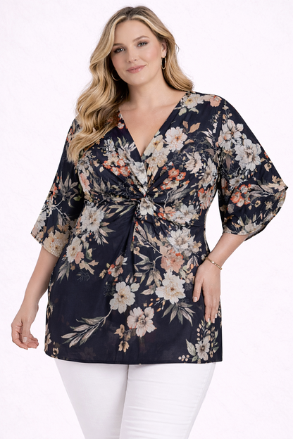 City Chic Plus Size L (20) Floral Print Twist Front Blouse Top V-Neck 🌸