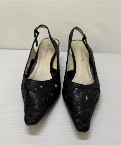 Valeria Grossi Black Leather Slingback Heels  EU39  AU  8 Cutout Design 5cm Heel