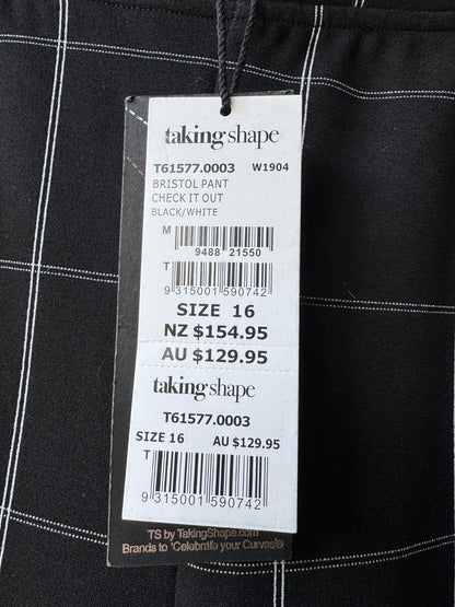 Taking Shape Bristol Pants in Black/White Ponte with pockets 16 New RRP $149