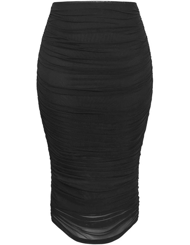 City Chic Isabell Ruched Midi Skirt in Black 3XL Plus size 26 New RRP $90