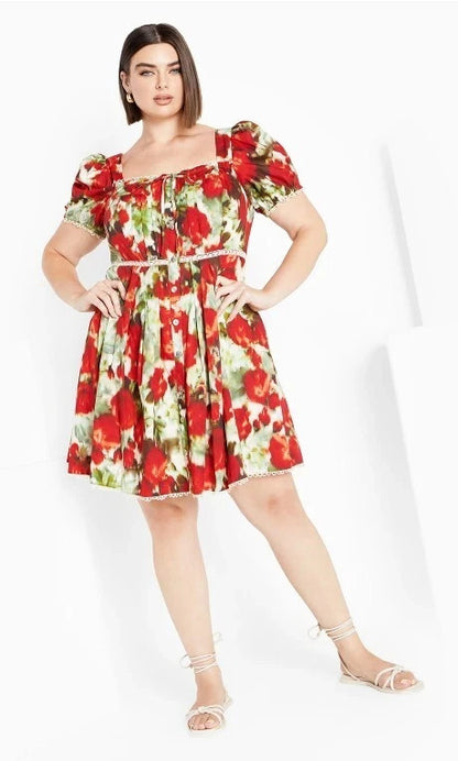 City Chic Avie Dress Floral Rose Print Puff Sleeve Dress Plus Size L 20 as New