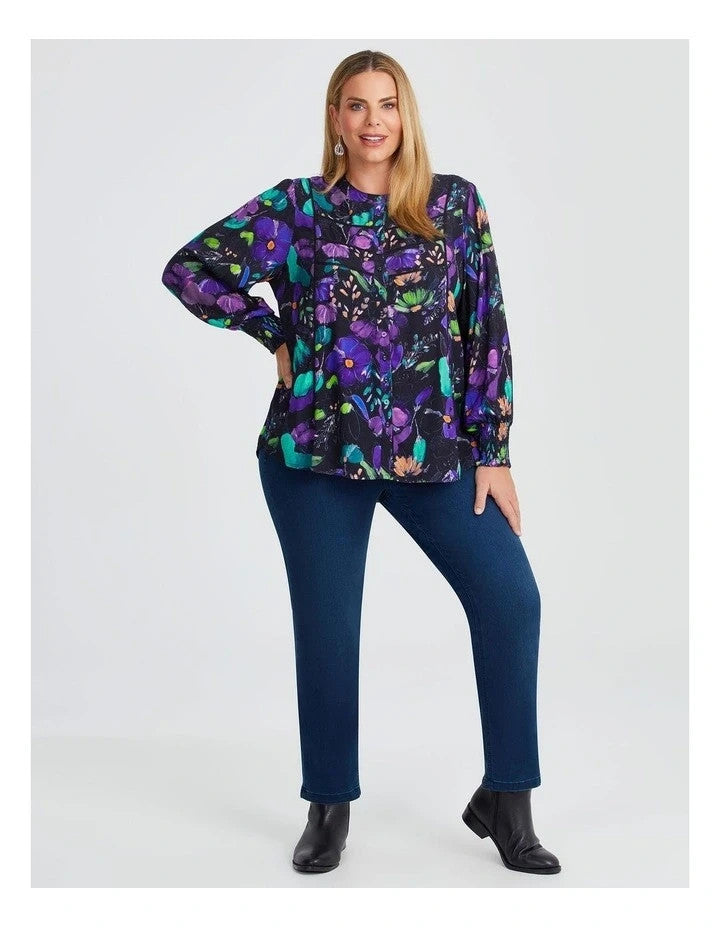Taking Shape Natural Etched Floral Button Top   Plus Size 24 RRP $140 New