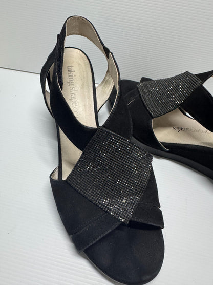 TAKING SHAPE Black Suede Wedge Peep Toe Leather Shoes Size 40 As New RRP $150