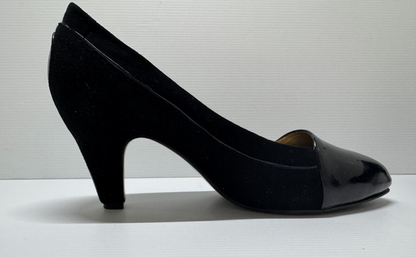 Stylish Black Patent  Black Leather and Suede Shoes Pumps Size 8.5 Aus 39 Eu
