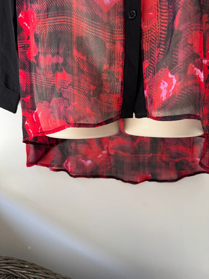 City Chic Red Black Sheer Button Shirt Longline 🖤 Plus Size 16 (S) 🖤