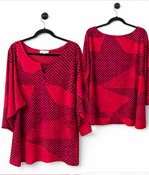 ❤️ Calvin Klein Red Polka Dot Top Plus Size 3X (22-24) Stretch Statement Piece