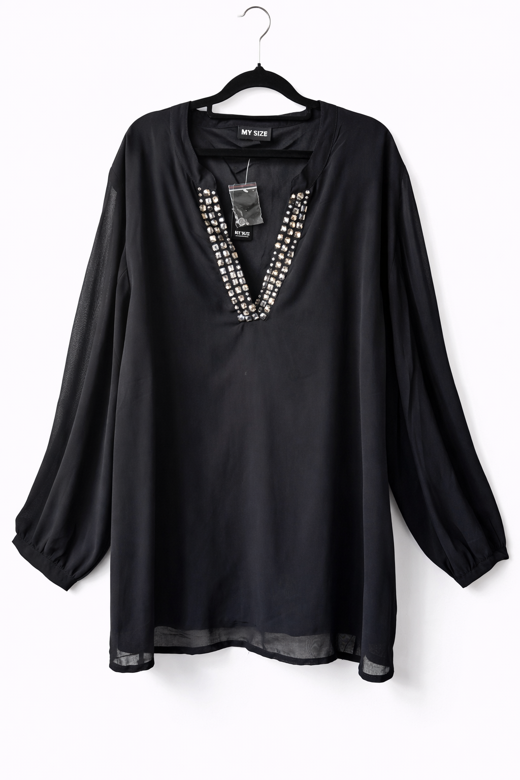 My Size Beaded Front Top Plus Size XL 22-24  Black long Sleeve Top New RRP $100