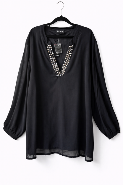 My Size Beaded Front Top Plus Size XL 22-24  Black long Sleeve Top New RRP $100