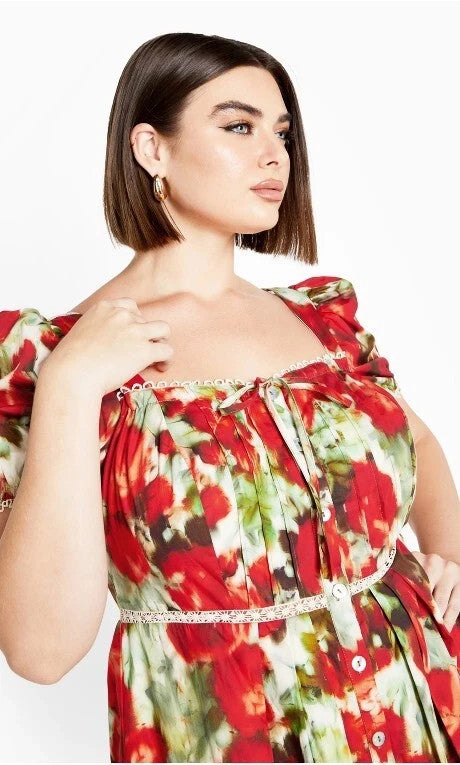 City Chic Avie Dress Floral Rose Print Puff Sleeve Dress Plus Size L 20 as New