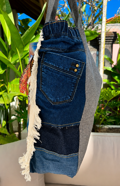 ⭐ Upcycled Denim Tote Bag “Exotic Soul” – Handmade Eco-Friendly -NEW