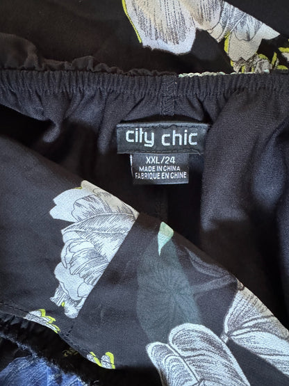 City Chic Ladies Peony short Sleeve Top Plus Size XXL 24 RRP $120 🖤 Stunning 🖤
