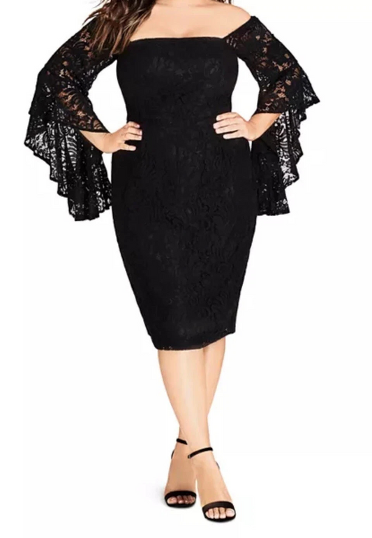 City Chic Mystic Lace Dress - black Plus size M 18 RRP $180 As New Worn Once