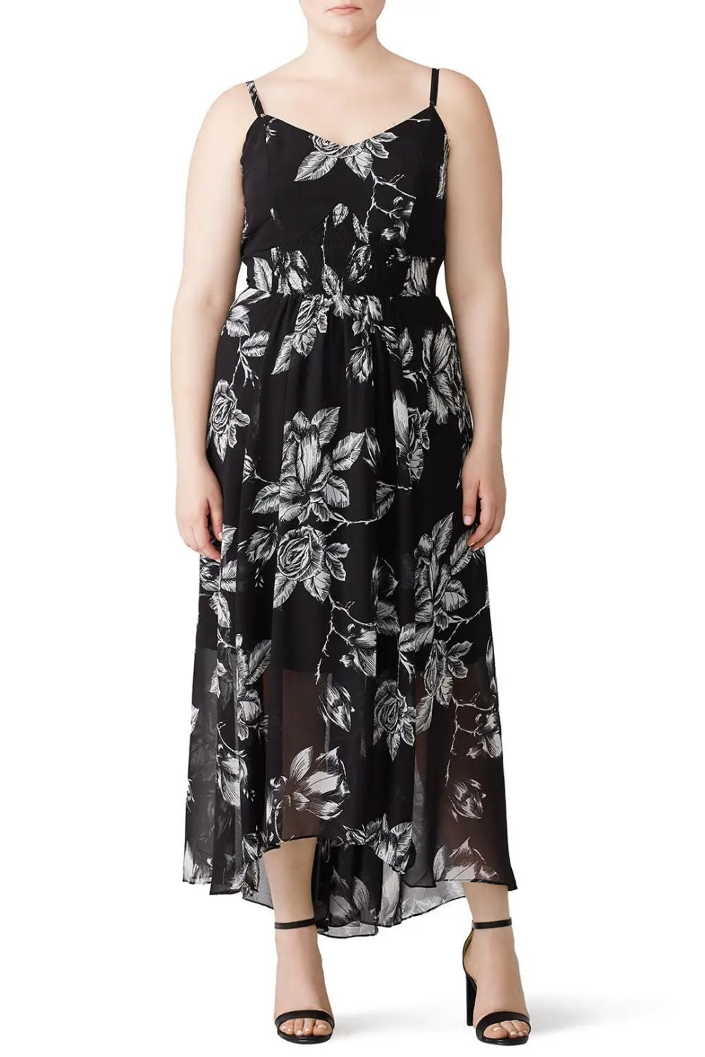 City Chic Mono Rose Maxi Dress Black/White Plus Size XL 22 New RRP $159