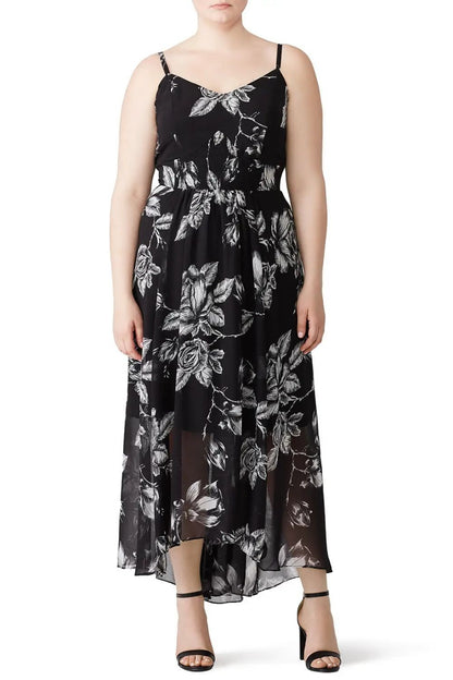 City Chic Mono Rose Maxi Dress Black/White Plus Size XL 22 New RRP $159