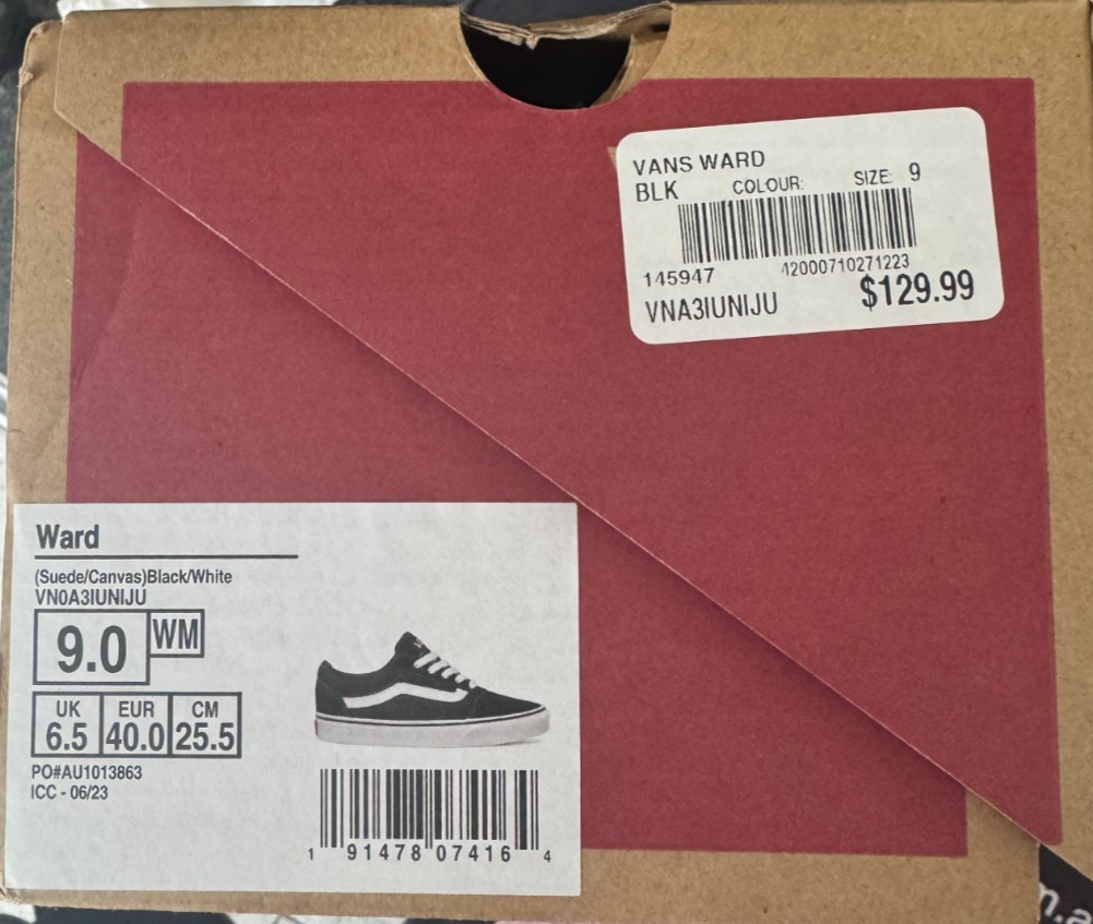 VANS WARD SUEDE/CANVAS Black White - Size 9 W - Worn Once VN0A3IUNIJU RRP $140