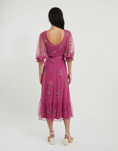 Monsoon London Sabrina Embellished Midi Dress Pink Beaded New with Tags RRP $270