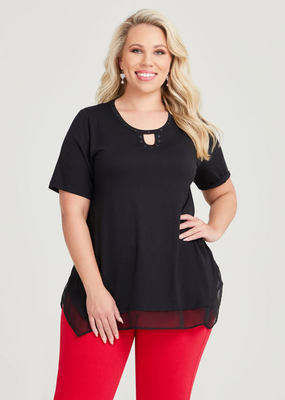 Taking Shape Cotton Black Embellished Chiffon Top  Plus Size 22 New 🖤 RRP $100