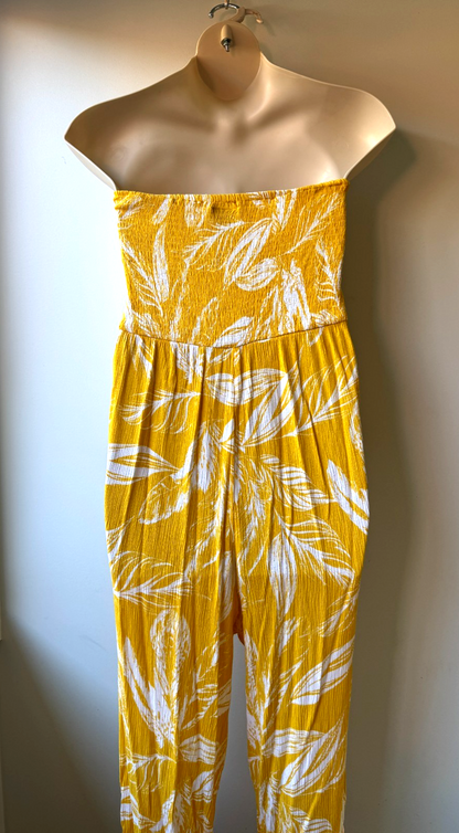 City Chic Smocked Print Jumpsuit Yellow & White Plus Size 20 (L) 🌟 RRP $140 🌟