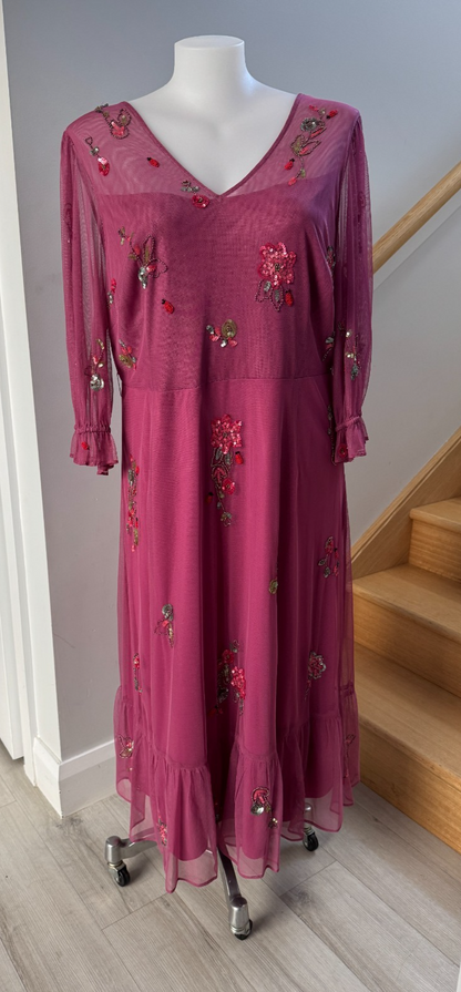 Monsoon London Sabrina Embellished Midi Dress Pink Beaded New with Tags RRP $270