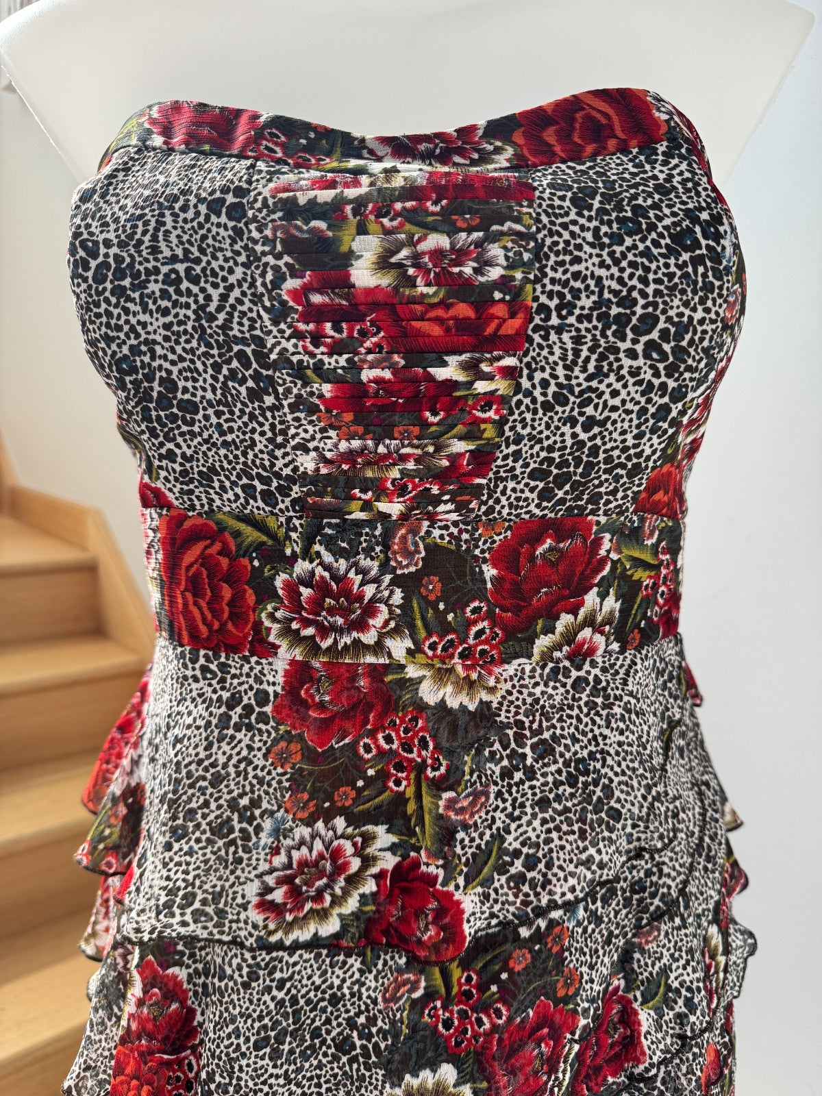 City Chic Strapless Floral Print Ruffle Party Dress Satin Lined XS PLUS  14