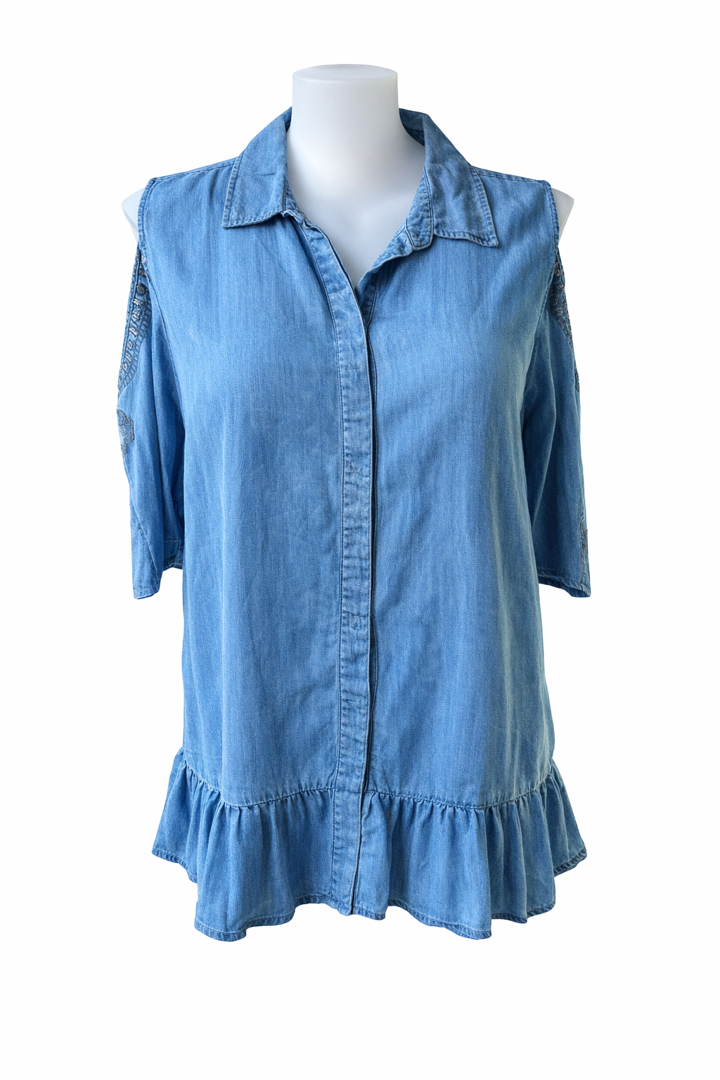 Taking Shape Virtuelle Lyocell Shirt – Plus Size 14 Cold Shoulder Sequin Detail