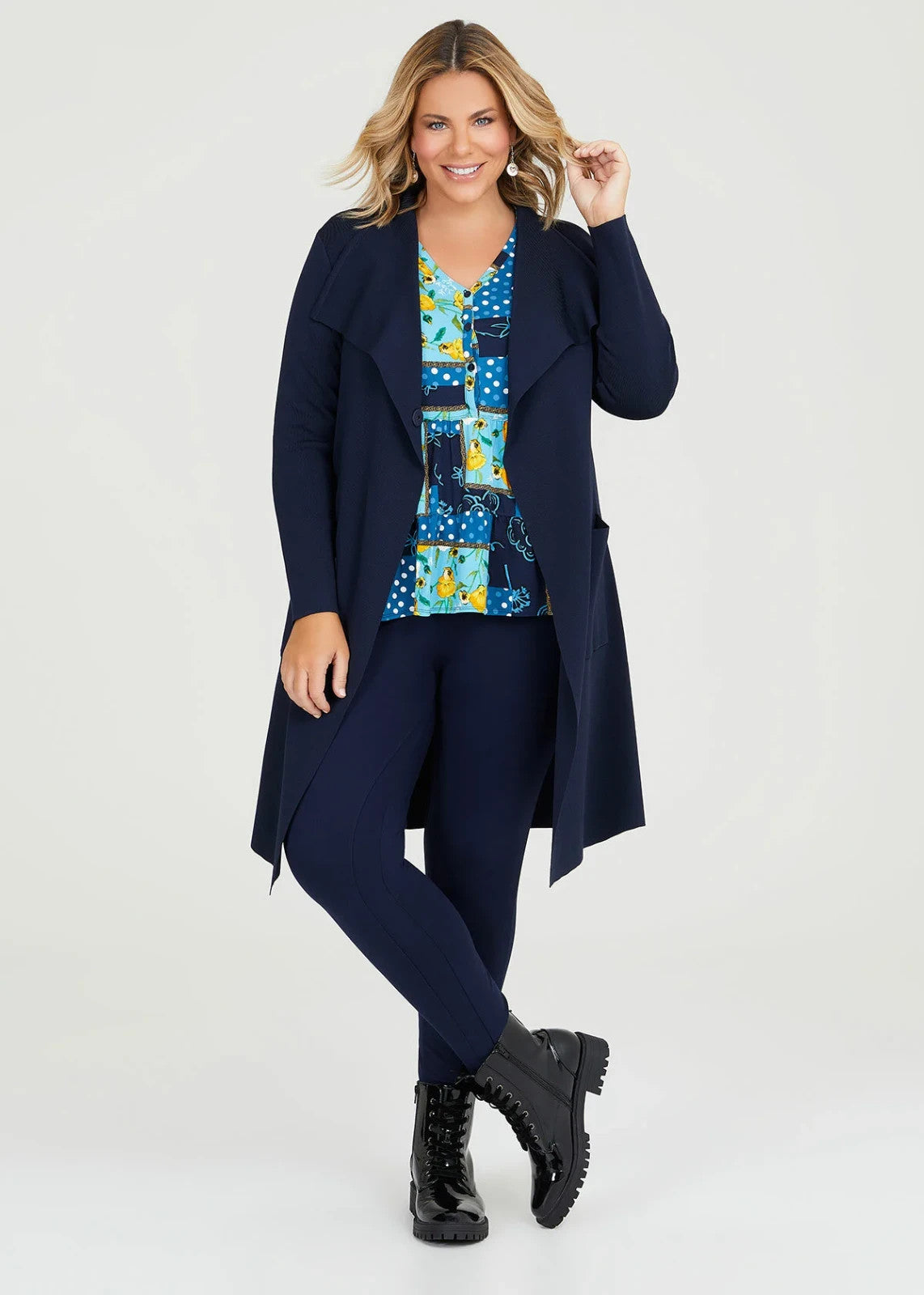 Taking Shape Natural Mix Media Top Plus Size Women’s V Neck Tiered Plus Size 12