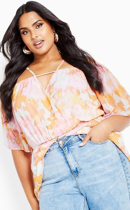 City Chic Ladies Adelina Cold Shoulder Top Sunset Plus Size 18 New RRP 100