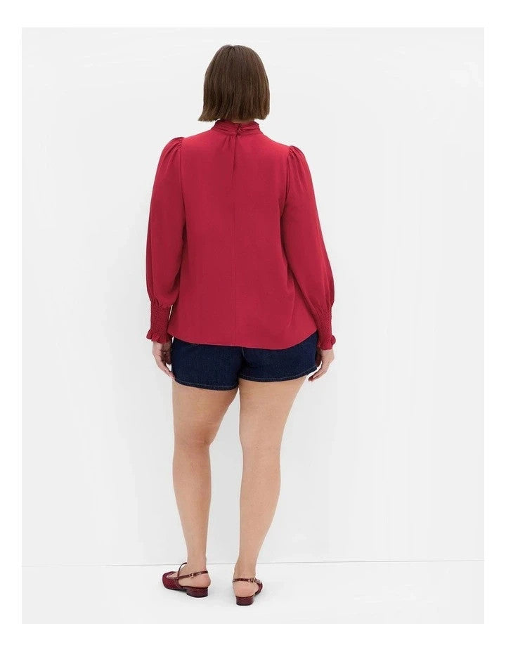 City Chic Iris High Neck Long Sleeve Top Ruby Red XXL Plus size 24 New RRP $90