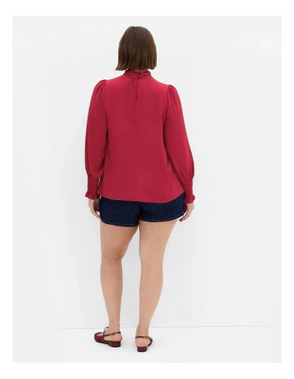 City Chic Iris High Neck Long Sleeve Top Ruby Red XXL Plus size 24 New RRP $90