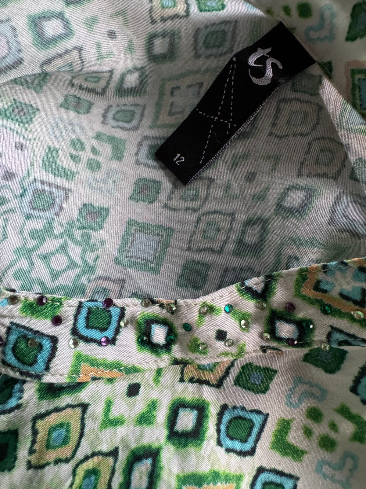 Taking Shape Sparkle Tile Tunic Dress Plus Size 12 Green Viscose Tiered Boho