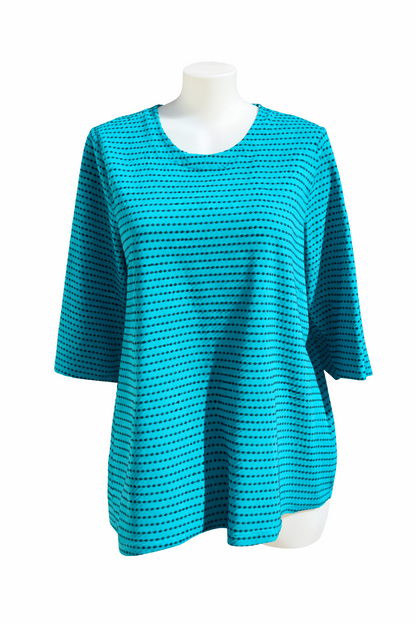 Taking Shape Plus Size 20 Blue & Green Cotton Top Relaxed Fit 3/4 Sleeve As New