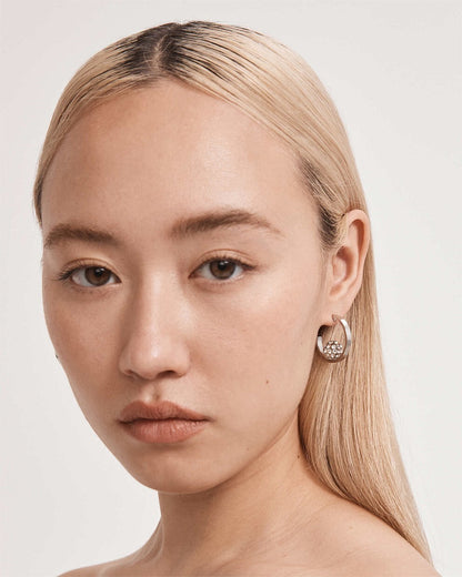 Mimco New Genuine Carnaby Hoop Silver Stud Earrings + Dust Bag RRP $89.90