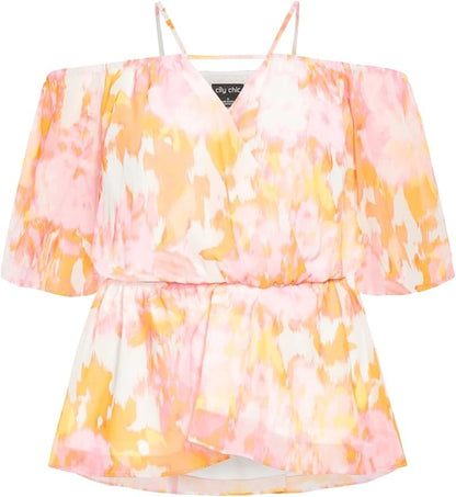 City Chic Ladies Adelina Cold Shoulder Top Sunset Plus Size 18 New RRP 100