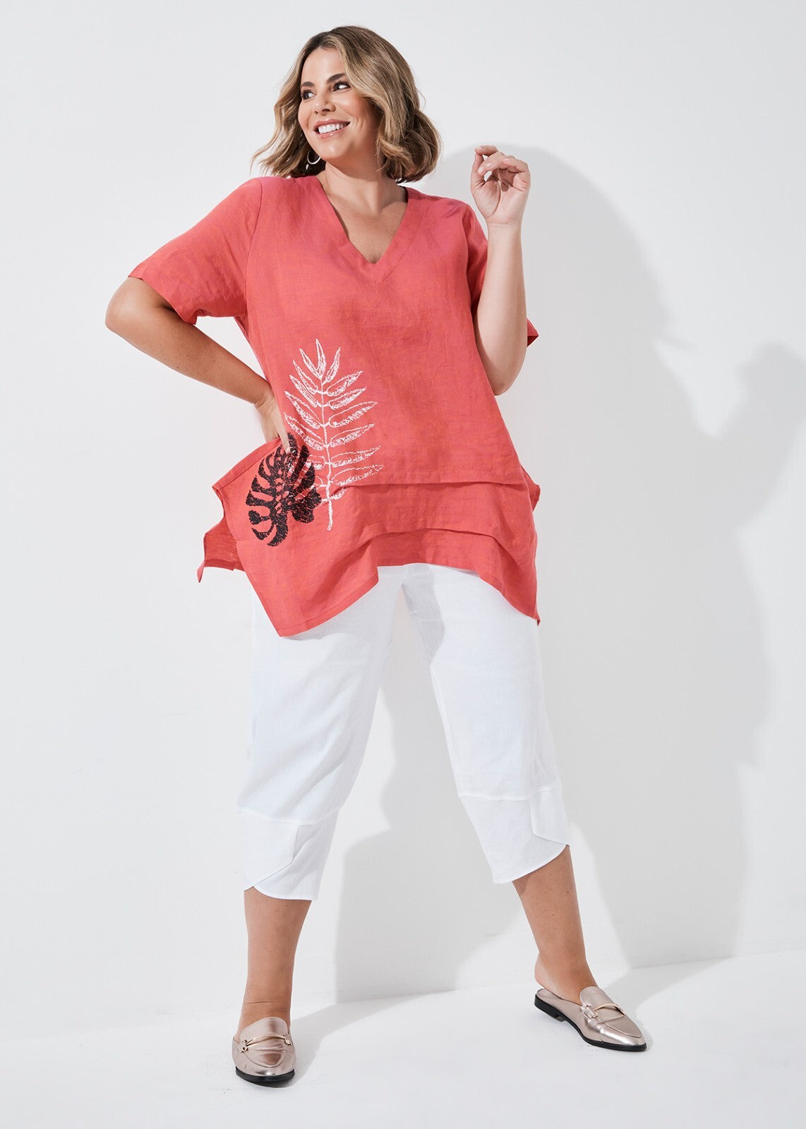 Taking Shape Jardin Linen Tuck Tunic Plus Size 12 New RRP $159 NEW