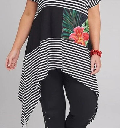 Taking Shape S/Sleeve Striped Scoop Neck Top Plus Size S (16-18) New RRP $110