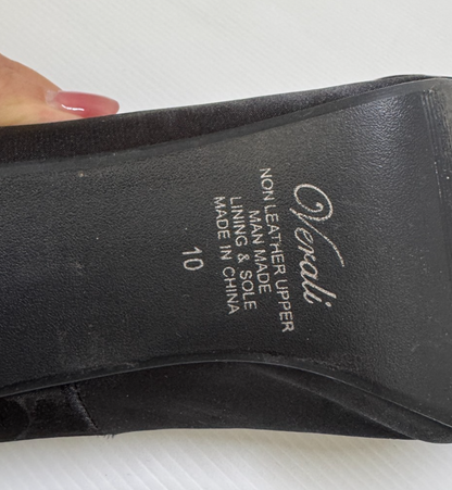 Verali  Diamante Bow Black Satin Heels Elegant Evening Shoes - Size 10