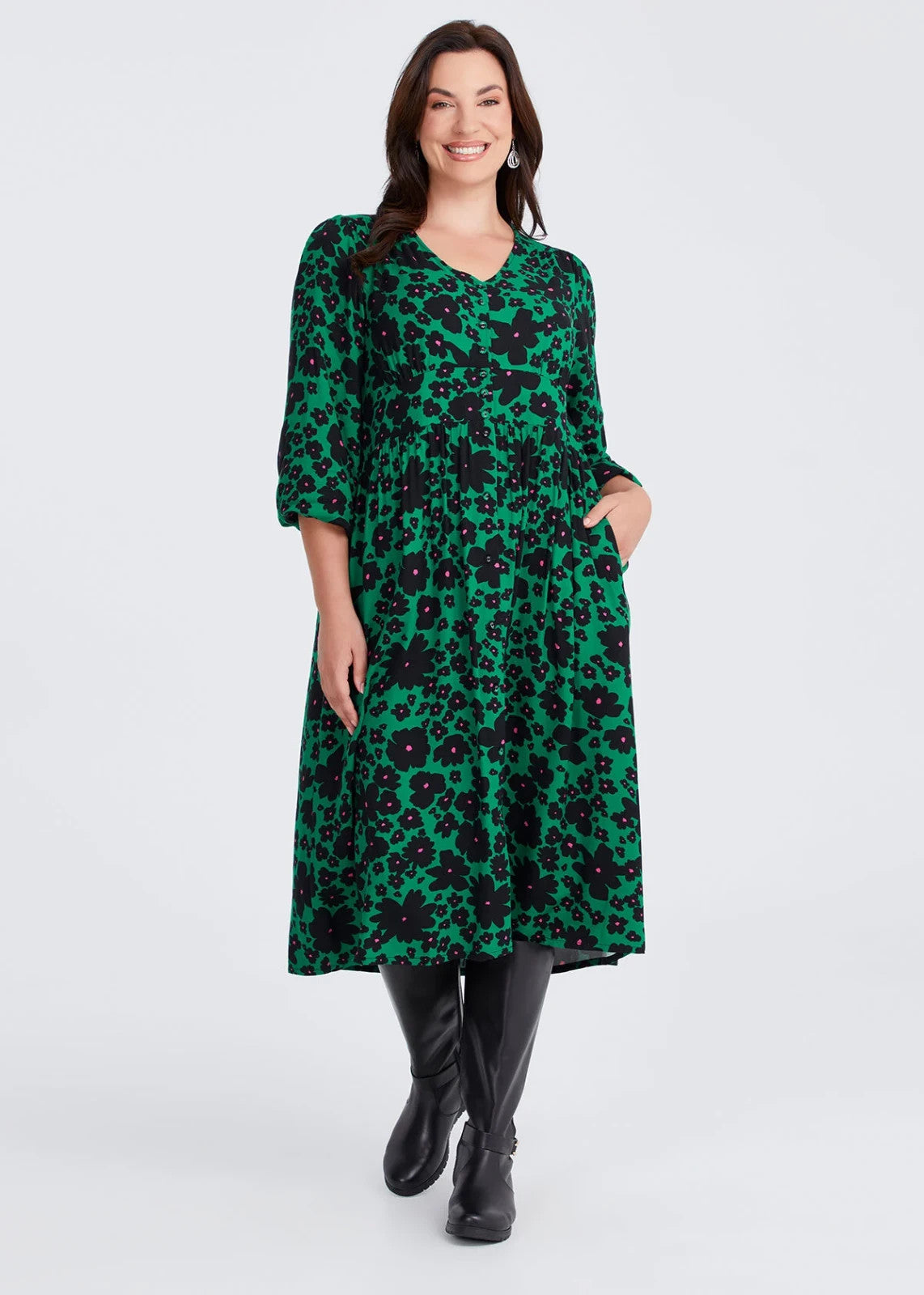 Taking Shape Natural Button Through Dress Flattering Midi  Plus Size 22 RRP $160