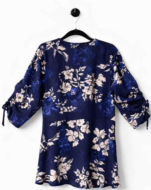 City Chic Floral Wrap Top Blue Peplum Tie Waist Plus Size 18 BNWT
