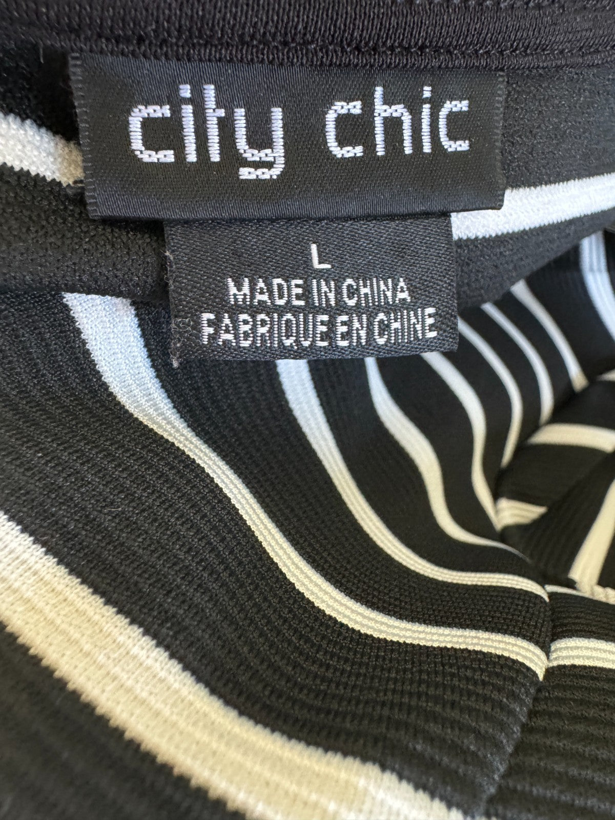 City Chic Black and White Striped Dress With Eyelet Lace Up V-Neck Front Size 20